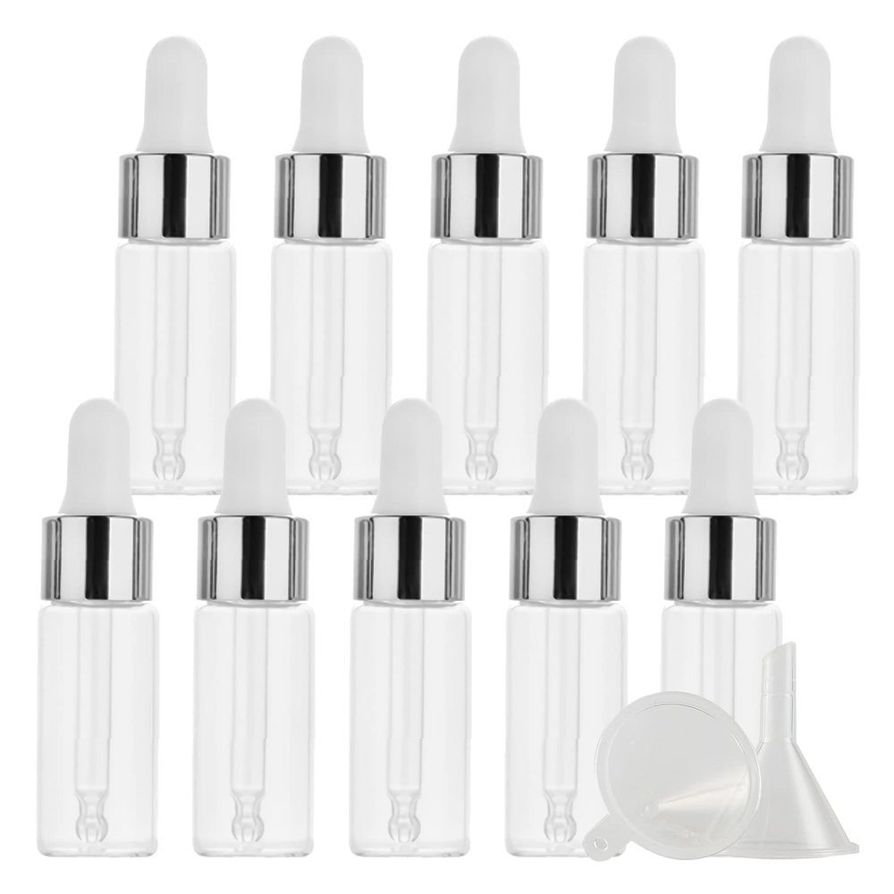 ZEOABSY 20-Pack 10 mL Mini Clear Glass Dropper Bottles with Silver Rings