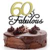 Siipoo 60 & Fabulous Birthday Cake Topper, Black and Gold Glitter view 1