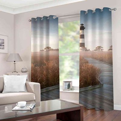 PVMLVM Blackout Curtains, 2 Panels, Grommet-Top, Coastal Red Lighthouse 3D Print, 110 x 102 in