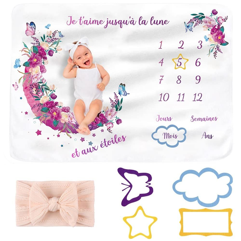 SIMSPEAR Baby Milestone Blanket, 130 x 100 cm