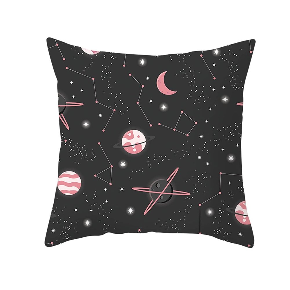 Lieson Decorative Pillow Cover for Kids' Room, 16 x 16 in, Dark Gray and Pink Planet Moon, Polyester