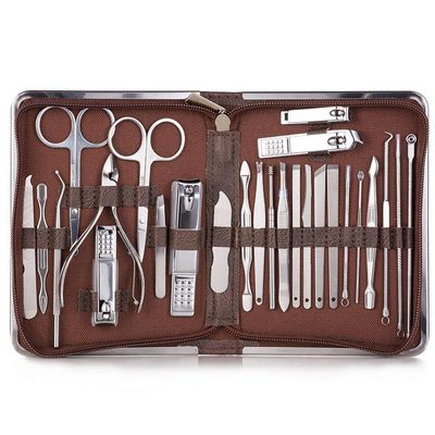 FGHSD 26-Piece Stainless Steel Manicure & Pedicure Set with Leather Case, Brown
