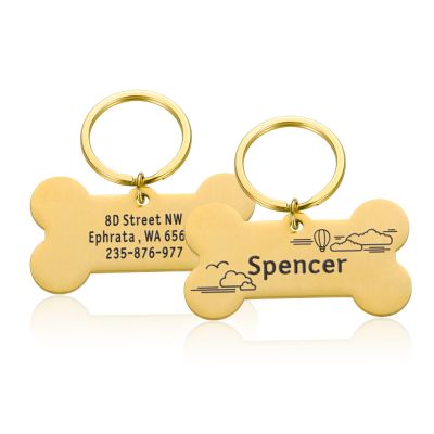 Personalized Stainless Steel Pet ID Tag, Type D Gold, S 40 x 21 mm