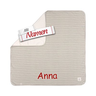LÄSSIG Personalized Baby Blanket with Name, Embroidered GOTS Cuddle Blanket, 80 x 80 cm, Striped Grey