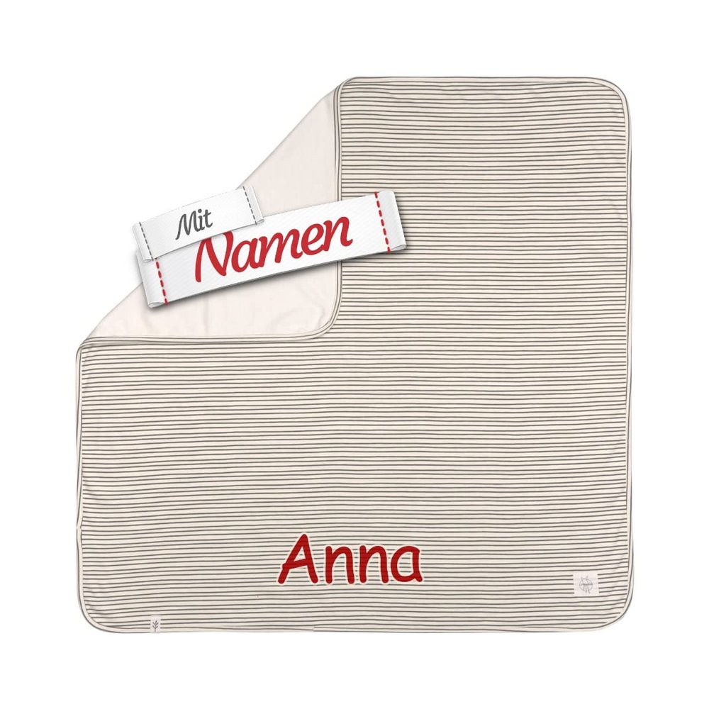 LÄSSIG Personalized Baby Blanket with Name, Embroidered GOTS Cuddle Blanket, 80 x 80 cm, Striped Grey