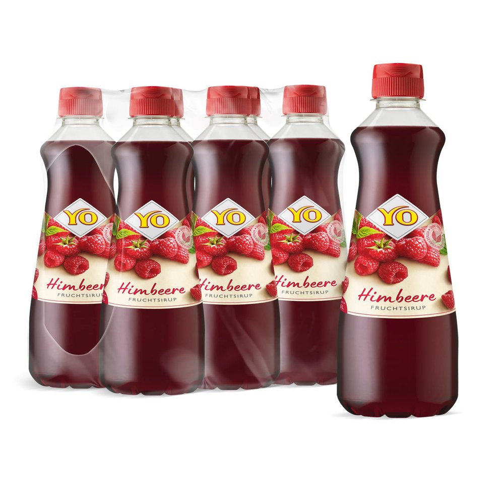 YO Raspberry Syrup, 6 x 700 ml, Makes Up to 6 L per Bottle, Vegan