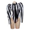 VEECOOCOS Sexy Women's Bodysuit, Black and White Striped, Size M view 3