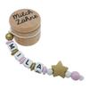 Personalized Wooden Milk Tooth Box, Girl, Gold/Pink Star view 2