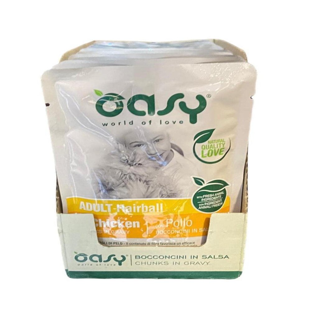 Oasy Chicken in Sauce for Adult Cats Prone to Hairballs, 12 Pouches (85 g Each), Gluten-Free