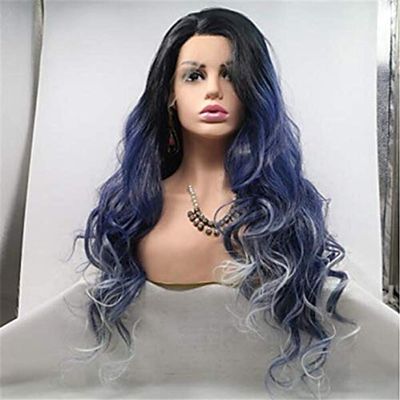 YTOOZ Lace Front Wig Big Wave Supreme, Glueless, 150% Density, Synthetic Blue Hair, 22 Inches