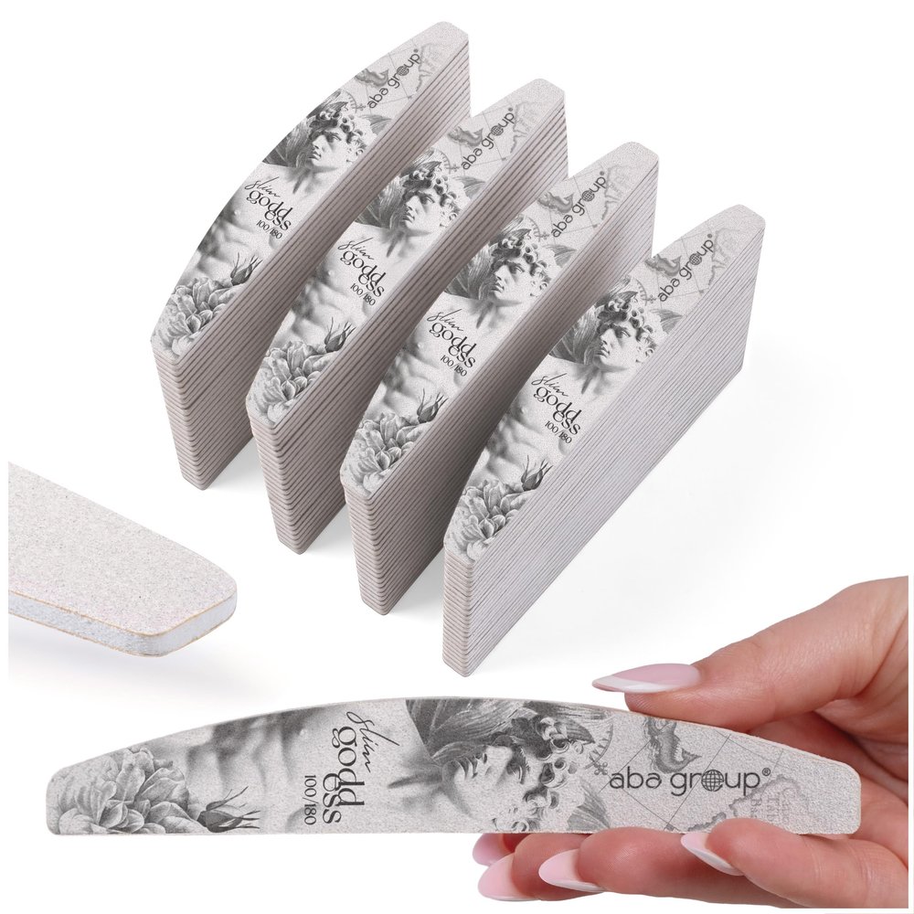 ABA GROUP Goddess Nail Files 100/180, 100 Count, 2 mm Half-Moon Shape