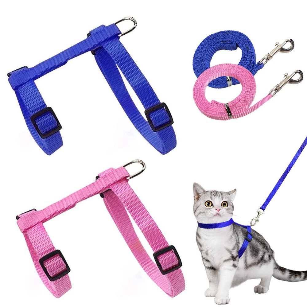 Adjustable Nylon Cat Harness with Leash - 2 Pack