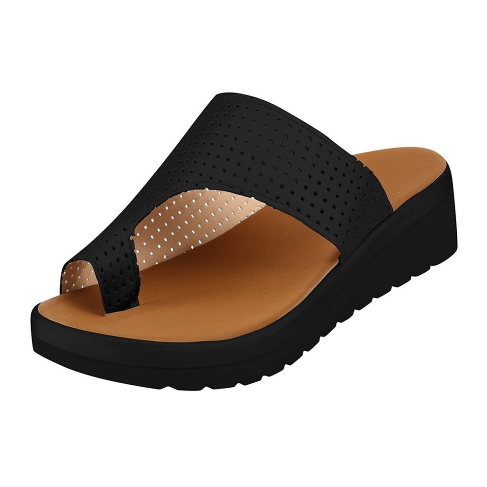 Lfzhjzc Platform Wedge Bunion-Corrector Sandals for Women, Black, EU 42
