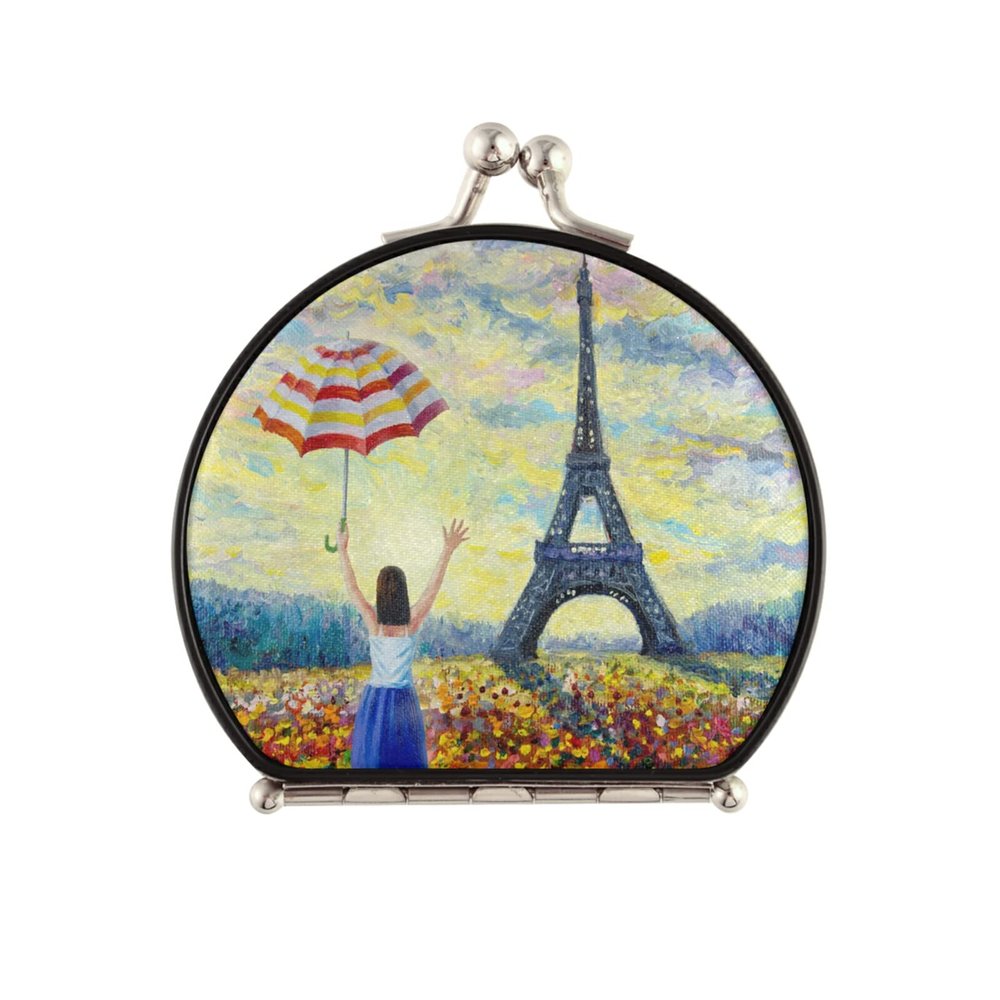 Vnurnrn Abstract Paris European City Makeup Mirror for Handbags, Foldable Compact Travel Mirror
