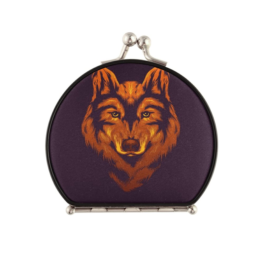 Vnurnrn Golden Wolf King Makeup Compact Mirror for Handbags, Foldable Travel Pocket Mirror