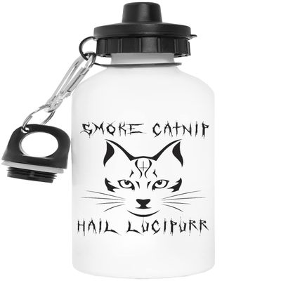 Smoke Catnip Lucipurr Cat Lucifer Reusable White Aluminum Water Bottle