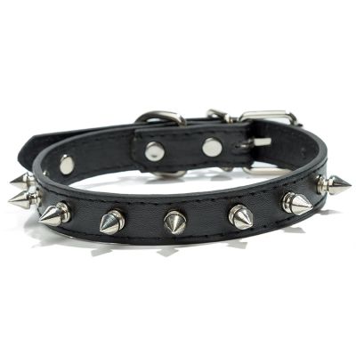 HALFSUMO Adjustable Black PU Leather Dog Collar, M