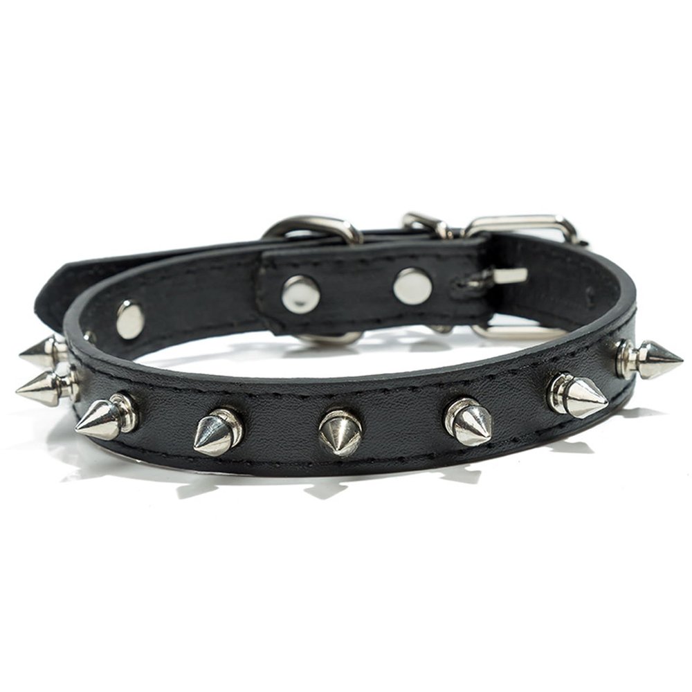 HALFSUMO Adjustable Black PU Leather Dog Collar, M