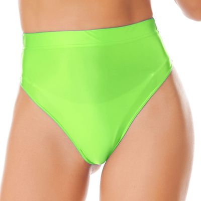 Agoky Women's Transparent Low-Rise Crotchless Zipper Panty, Fluorescent Green, C/XL