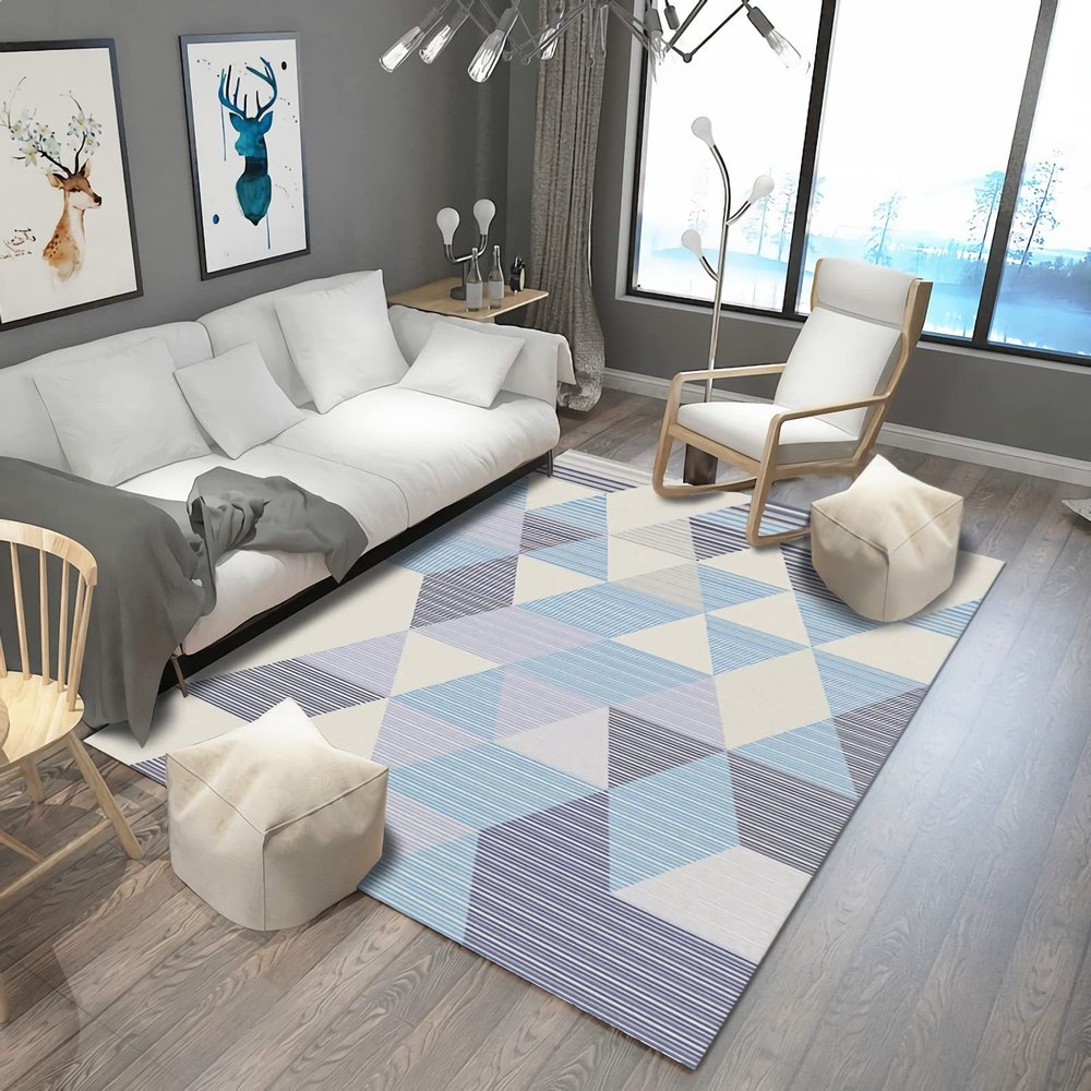 Tzvpsu Blue, Yellow and Black Striped Rug, 120 × 160 cm