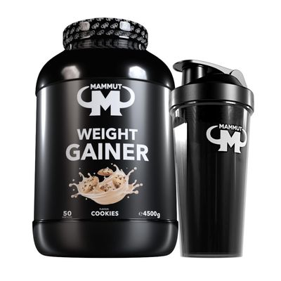 Mammut Nutrition Weight Gainer Shake Crash 5000 Cookies, 4.5 kg Mass Gainer, 860 kcal per serving, with Creatine and Protein Shaker