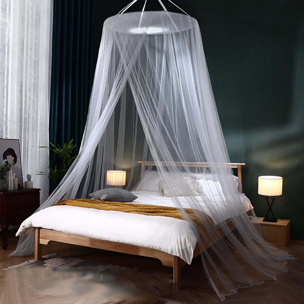 TRGCJGH Grey Princess Round Hoop Mosquito Net Canopy for Single to King-Size Beds, 110 in