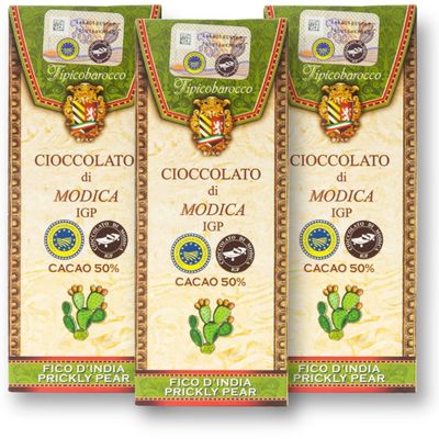 Tipicobarocco Original Modica PGI Chocolate with Cactus Figs, 3 x 100 g