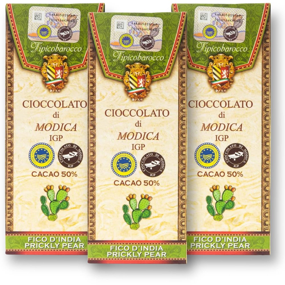 Tipicobarocco Original Modica PGI Chocolate with Cactus Figs, 3 x 100 g