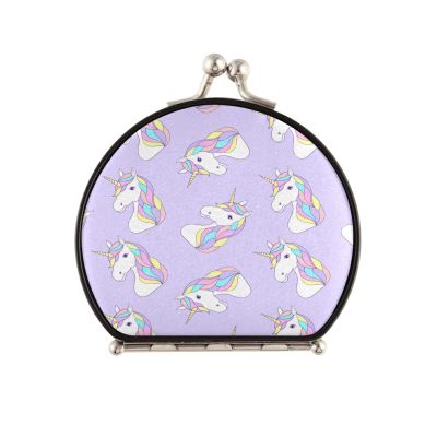 Vnurnrn Colorful Purple Unicorn Makeup Mirror, Small Foldable Compact Mirror for Handbags and Travel