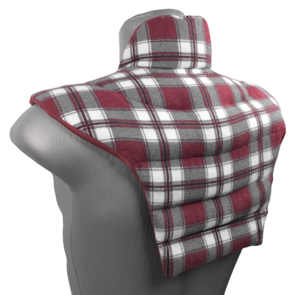 Organic Spelt Neck Crescent Pillow, Red Plaid Flannel