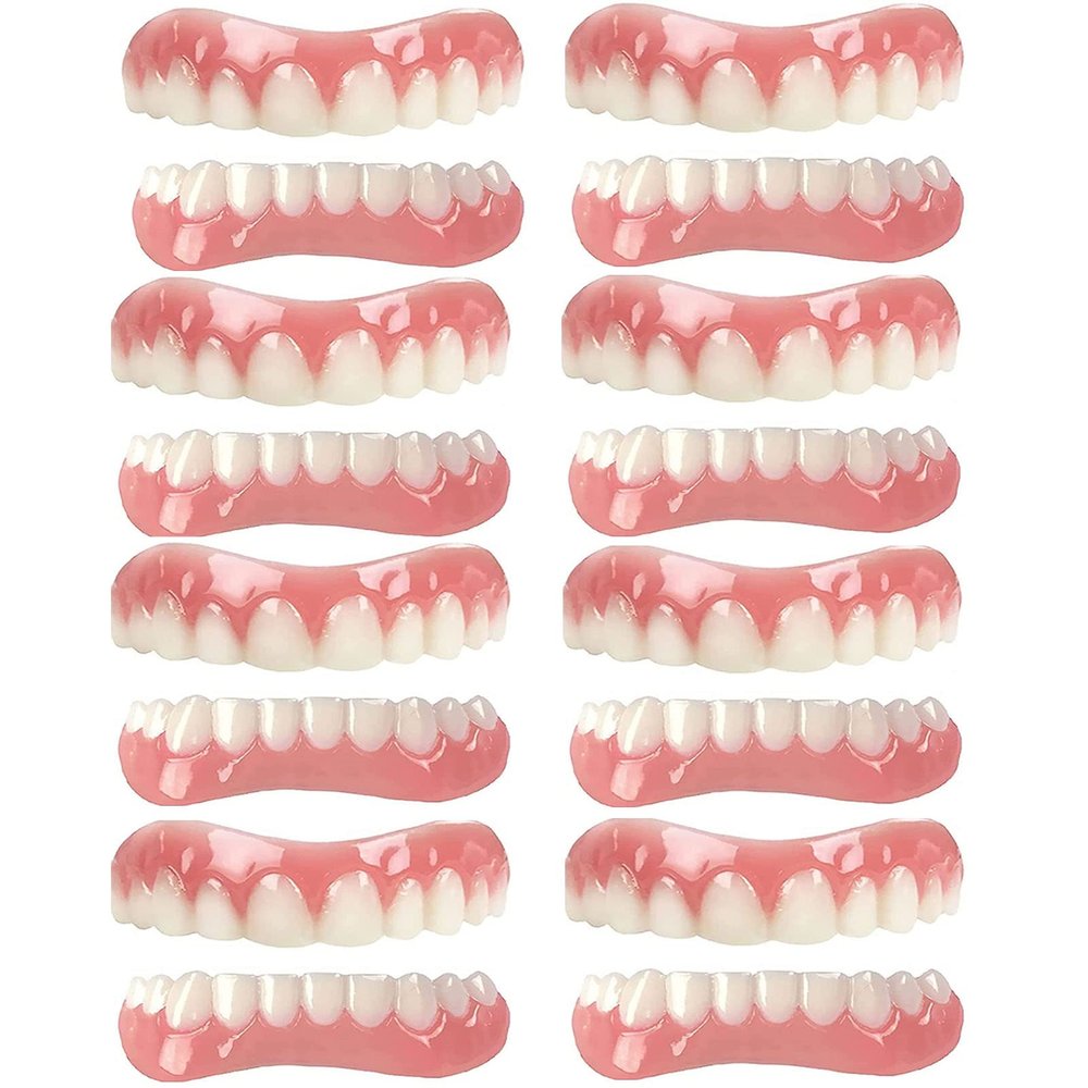 XZLZMD Silica Gel Cosmetic Teeth for a Perfect Smile, Upper and Lower Jaw, 8 Pairs