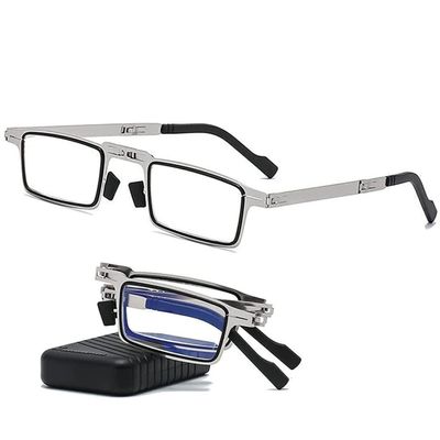 BDXZJ Ultra-Light Titanium Screwless Foldable Reading Glasses, Anti-Blue-Light, Progressive, Square, +1.50