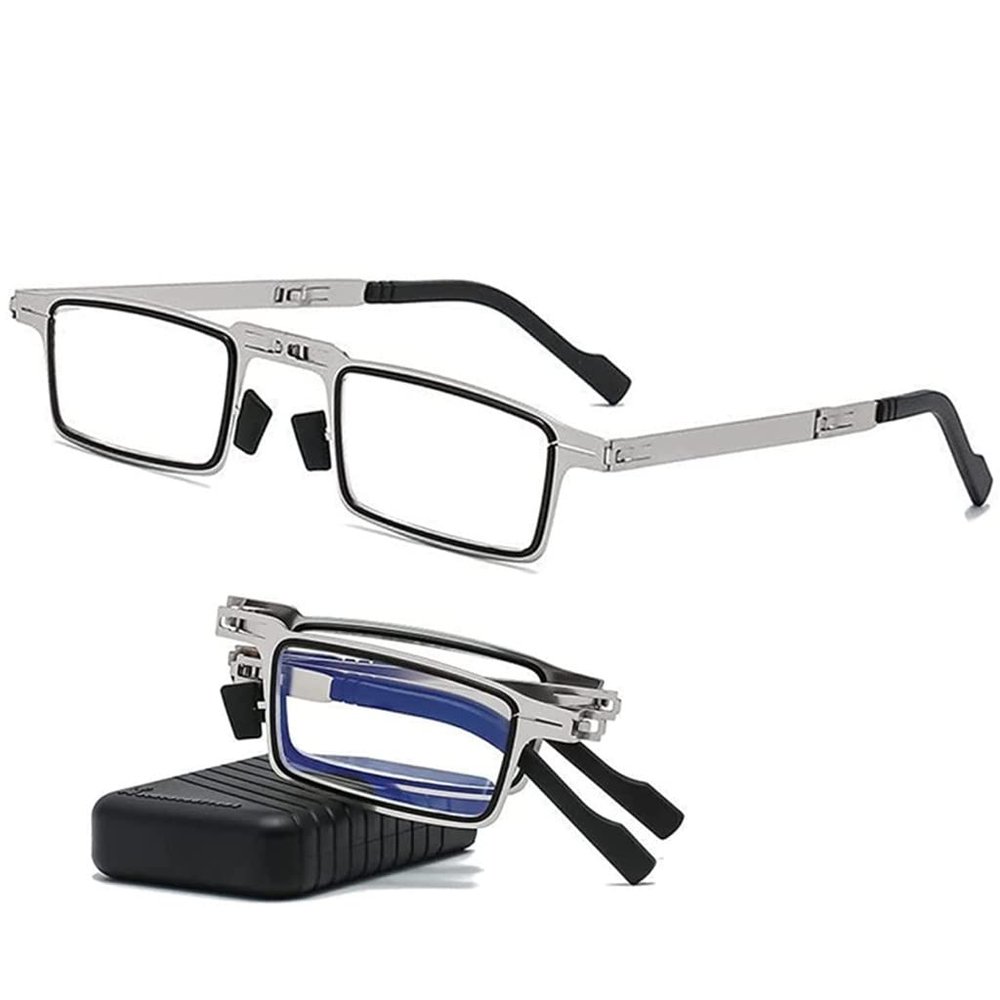 BDXZJ Ultra-Light Titanium Screwless Foldable Reading Glasses, Anti-Blue-Light, Progressive, Square, +1.50