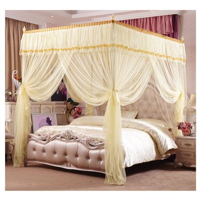 LCYDMJ Four-Poster Luxury Bed Canopy, Densely Meshed Mosquito Net with Mounting Hardware (Yellow, 200 x 220 x 200 cm)
