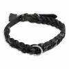 Monkimau Genuine Leather Braided Dog Collar, Black, Adjustable (L: 30 mm x 65 cm) view 1