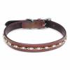 Monkimau Brown Genuine Leather Dog Collar with Crystals, Adjustable, L: 25 mm x 65 cm view 1