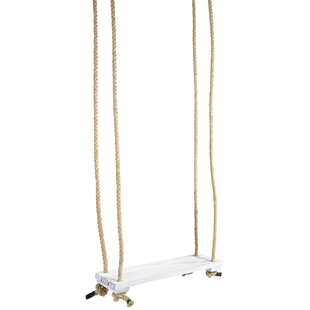 Deco Woerner Adjustable Wooden Swing 50 x 155 cm with 2 cm Thick Sisal Rope White Brown