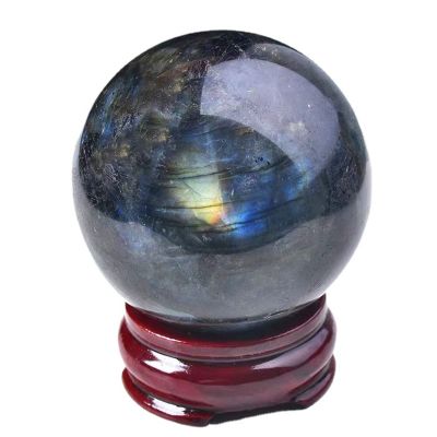 ZHDECOR Natural Labradorite Healing Crystal Ball with Stand, 7 cm