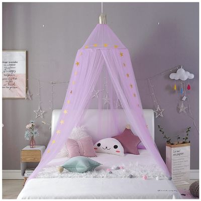 MISSMAO Mosquito Net Canopy for Baby Bed, Princess Tent with Star Garland, Purple