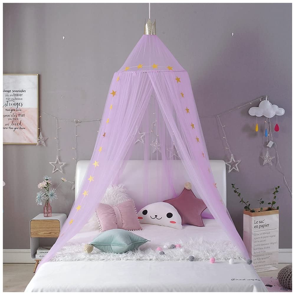 MISSMAO Mosquito Net Canopy for Baby Bed, Princess Tent with Star Garland, Purple
