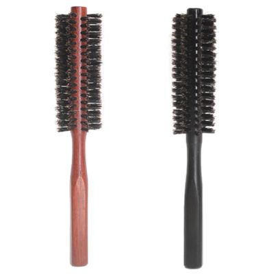 Ailovone Small Round Hair Brushes, 2-Pack, Boar Bristle and Nylon, with Wooden Handles