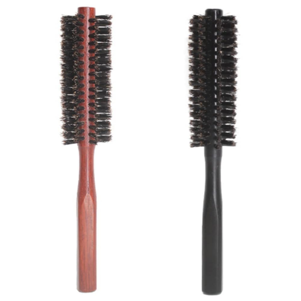 Ailovone Small Round Hair Brushes, 2-Pack, Boar Bristle and Nylon, with Wooden Handles
