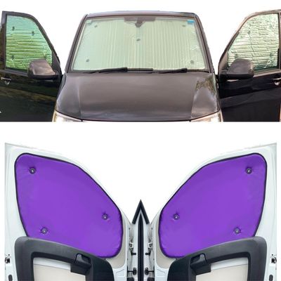 Window Sunshade Set Compatible with Vauxhall Movano (2010–2021), Front Set, Purple-Tinted Reverse Side, Reversible and Thermal