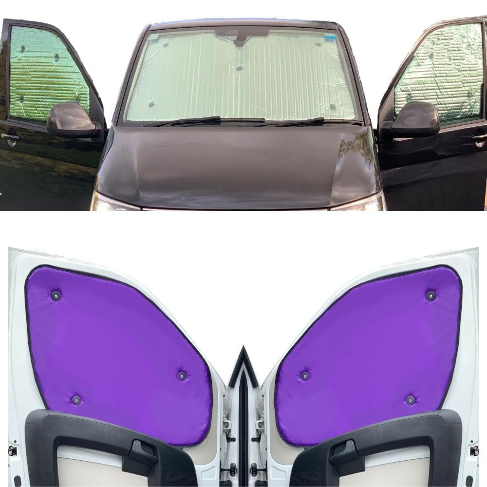 Window Sunshade Set Compatible with Vauxhall Movano (2010–2021), Front Set, Purple-Tinted Reverse Side, Reversible and Thermal