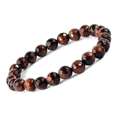 Frienemy Natural Red Tiger Eye Crystal Stone Bracelet, 8 mm Diamond-Cut Beads, for Reiki Healing and Crystal Healing, Red