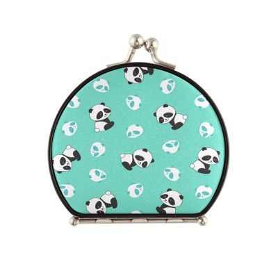 Vnurnrn Cyan Blue Panda Makeup Compact Mirror for Handbags, Foldable Travel Pocket Mirror