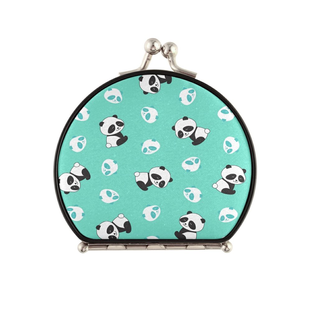 Vnurnrn Cyan Blue Panda Makeup Compact Mirror for Handbags, Foldable Travel Pocket Mirror