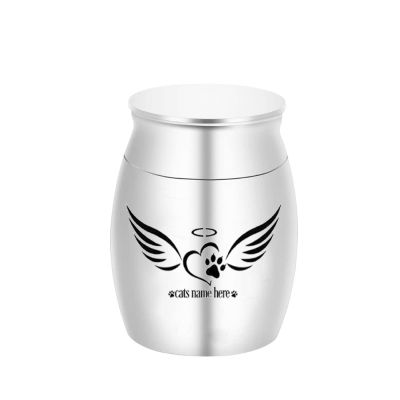 LZHLMCL 40 mm Cat Urn Memorial Charm with Angel Wings, Silver