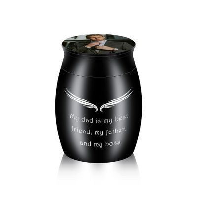 MeMeDIY Stainless Steel Mini Urn for Dogs, Cats & Humans, Personalized Engraved Waterproof Memorial Urn, Birthstone (Black, Color Photo, Custom Styles)