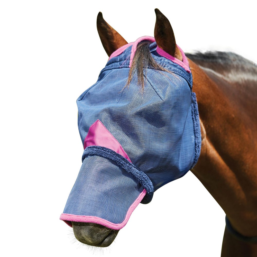 Weatherbeeta ComFiTEC Deluxe Horse Fly Mask with Nose Cover, Small Pony, Navy/Purple